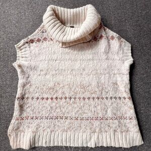 Free People Sleeveless Cowl Neck Tribal Knit Sweater XS Cream/Brown Western